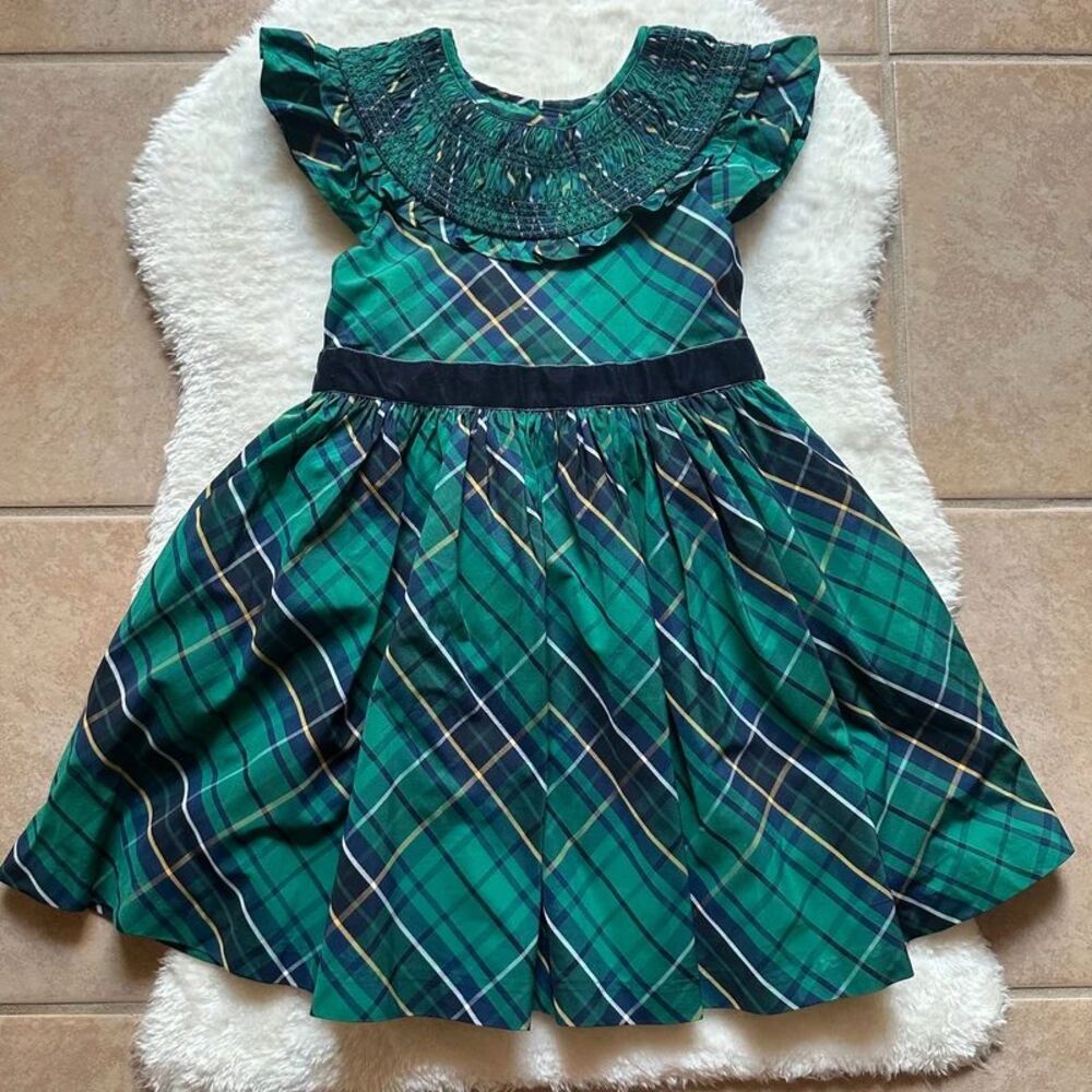 Janie and Jack Girls Holiday Dress Green Tartan Plaid Pattern Size 7
